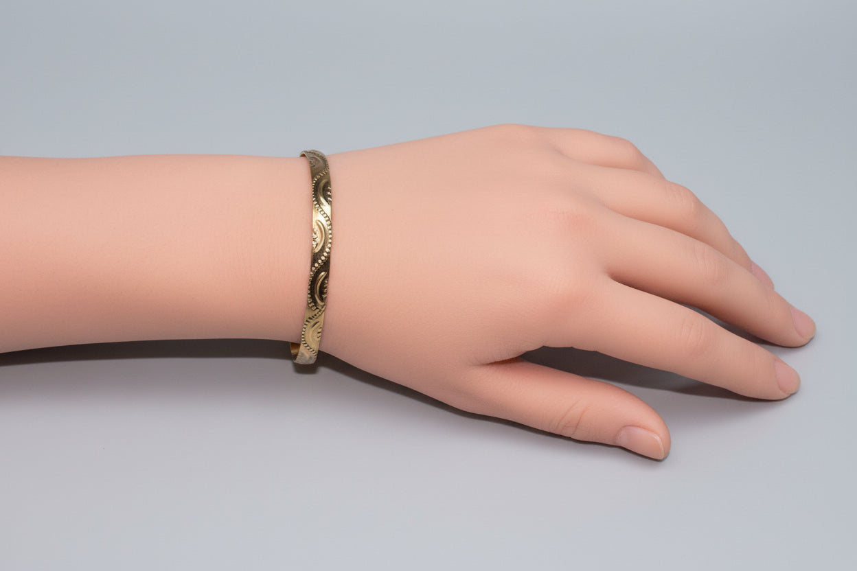 Bracelet - Gold Tone Bangle with Engraved Scrolling Pattern