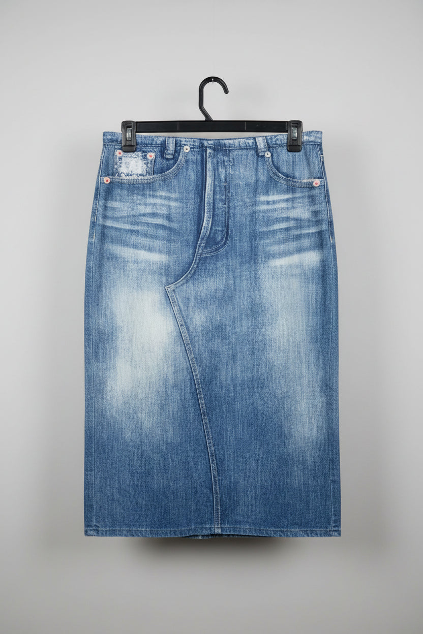 Skirt - Previously Owned - Long - Faux Denim - Blue - Size 2X