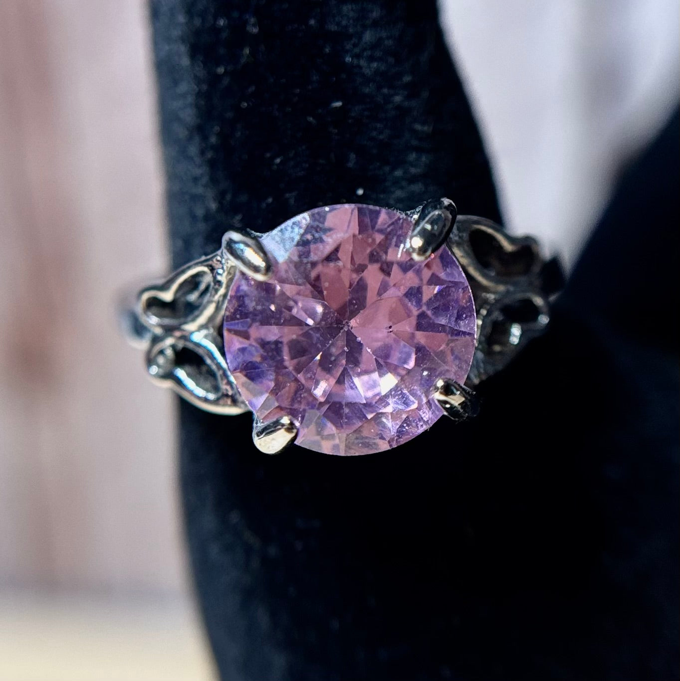 Ring Size 7.5 - Simulated Pink Sapphire with Butterfly Accents