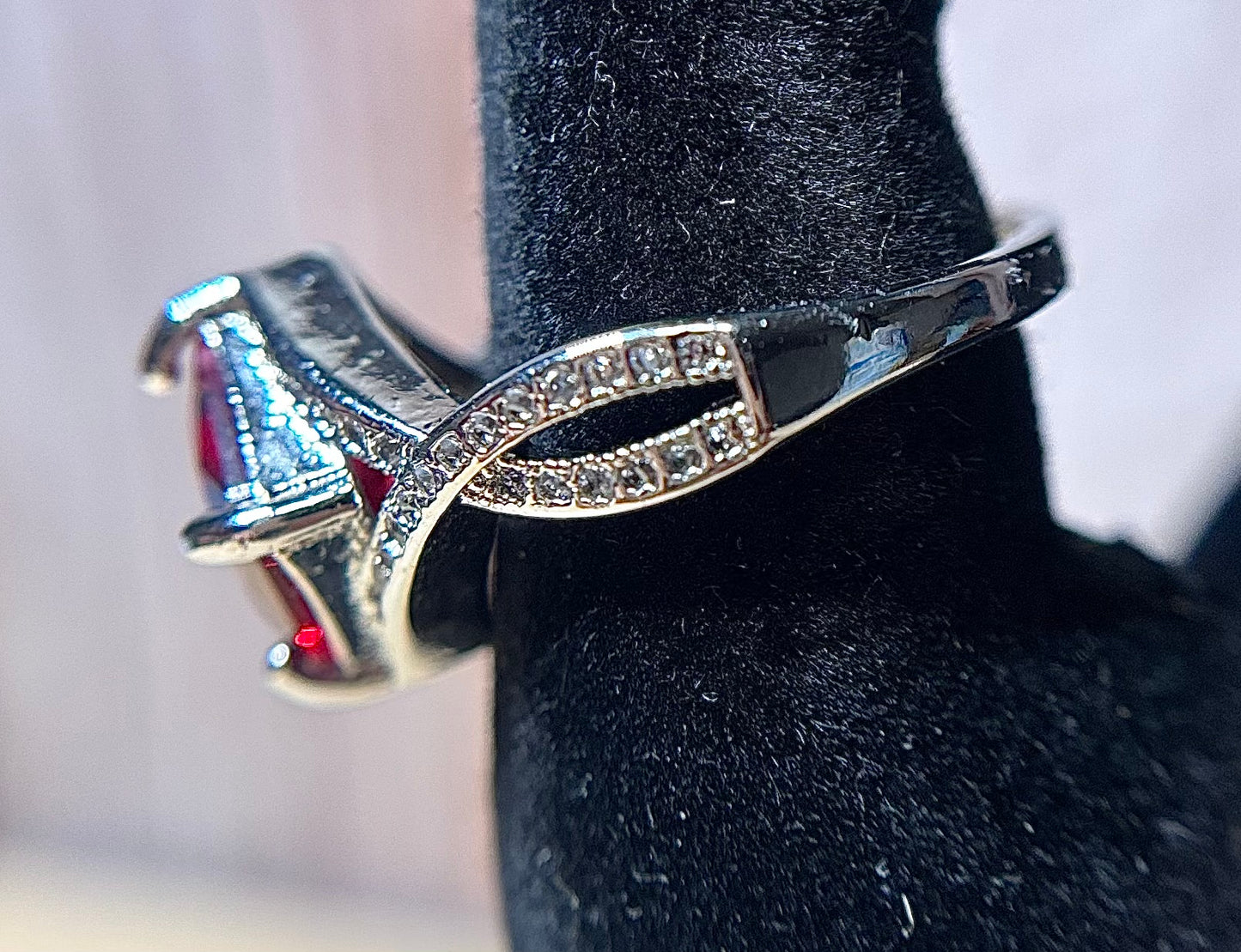 Ring Size 7.5 Simulated Ruby and Diamond accent