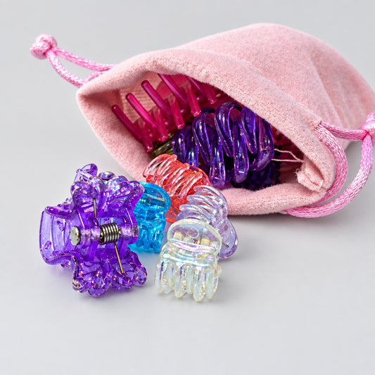 Hair Claws - Mini Hair Claw Clips - all in a Beautiful Pink Velvet Bag