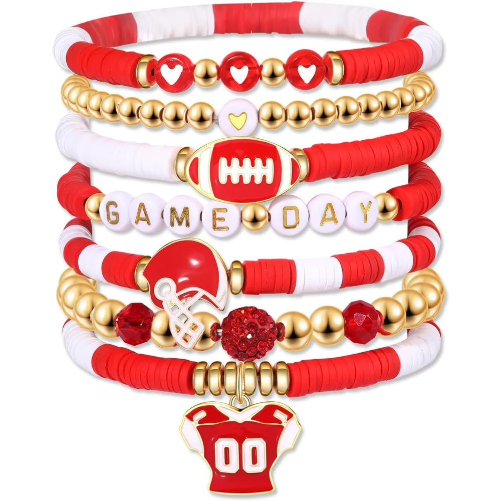 Bracelets - Stackable Red and White Game Day - Set of Seven