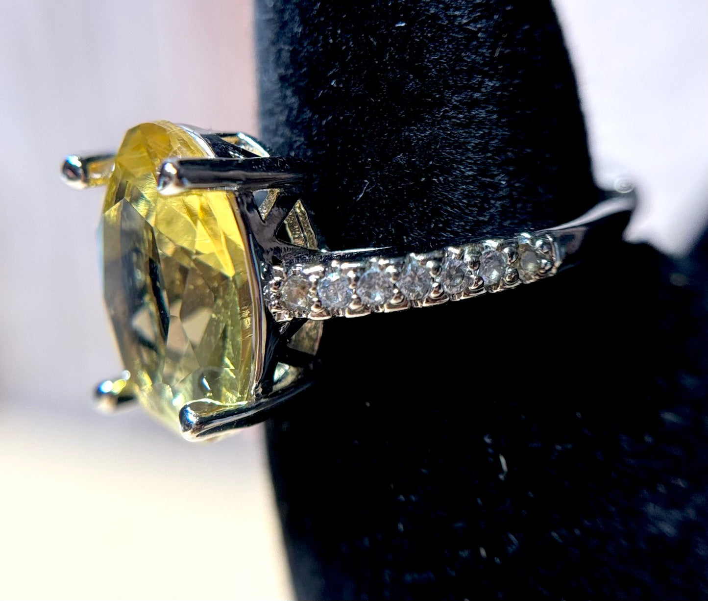 Ring Size 8 (Adjustable) Elongated Yellow Simulated Sapphire with Cubic Zirconia accents