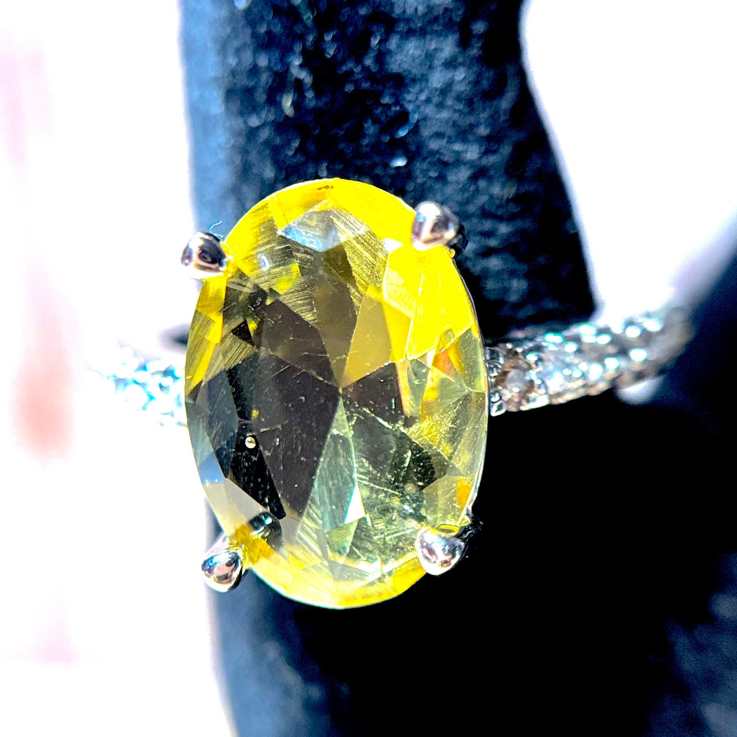 Ring Size 8 (Adjustable) Elongated Yellow Simulated Sapphire with Cubic Zirconia accents