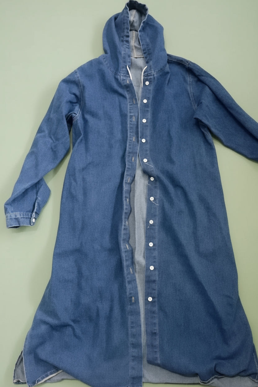 Long Hooded Denim Jacket - US-XL