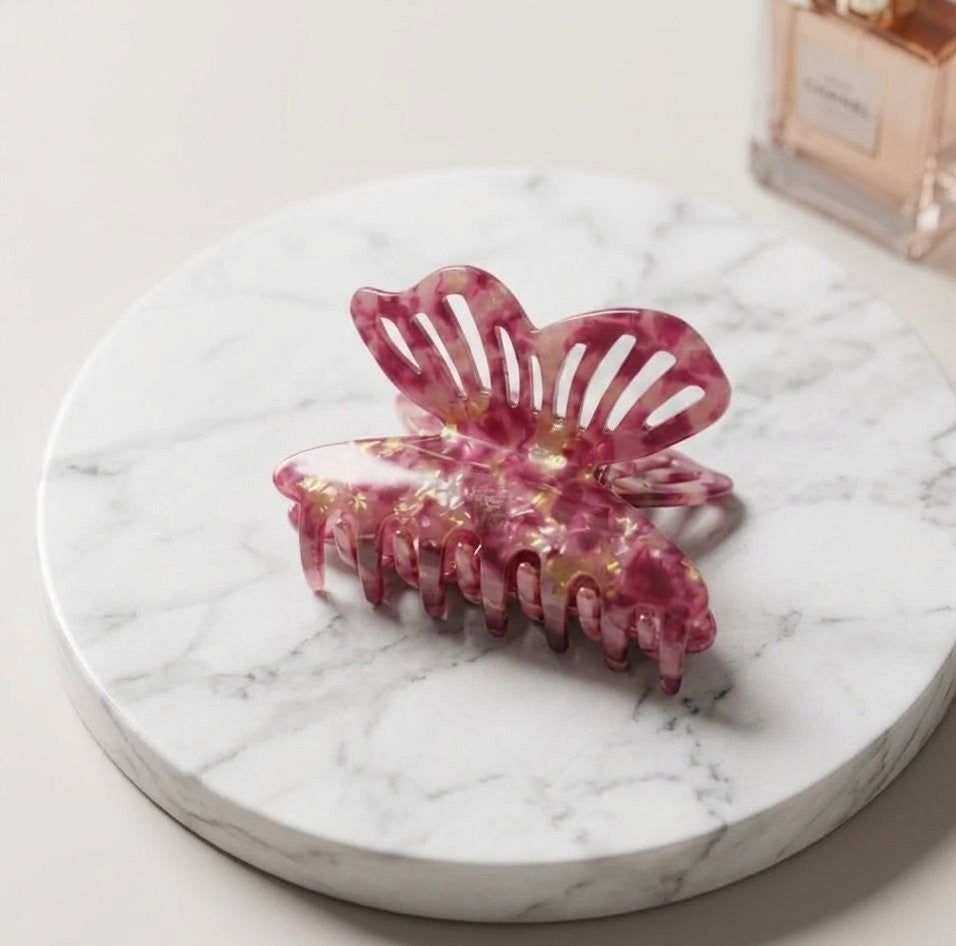 Hair Claws - Butterfly - Pearlescent Cream or Marbled Pink