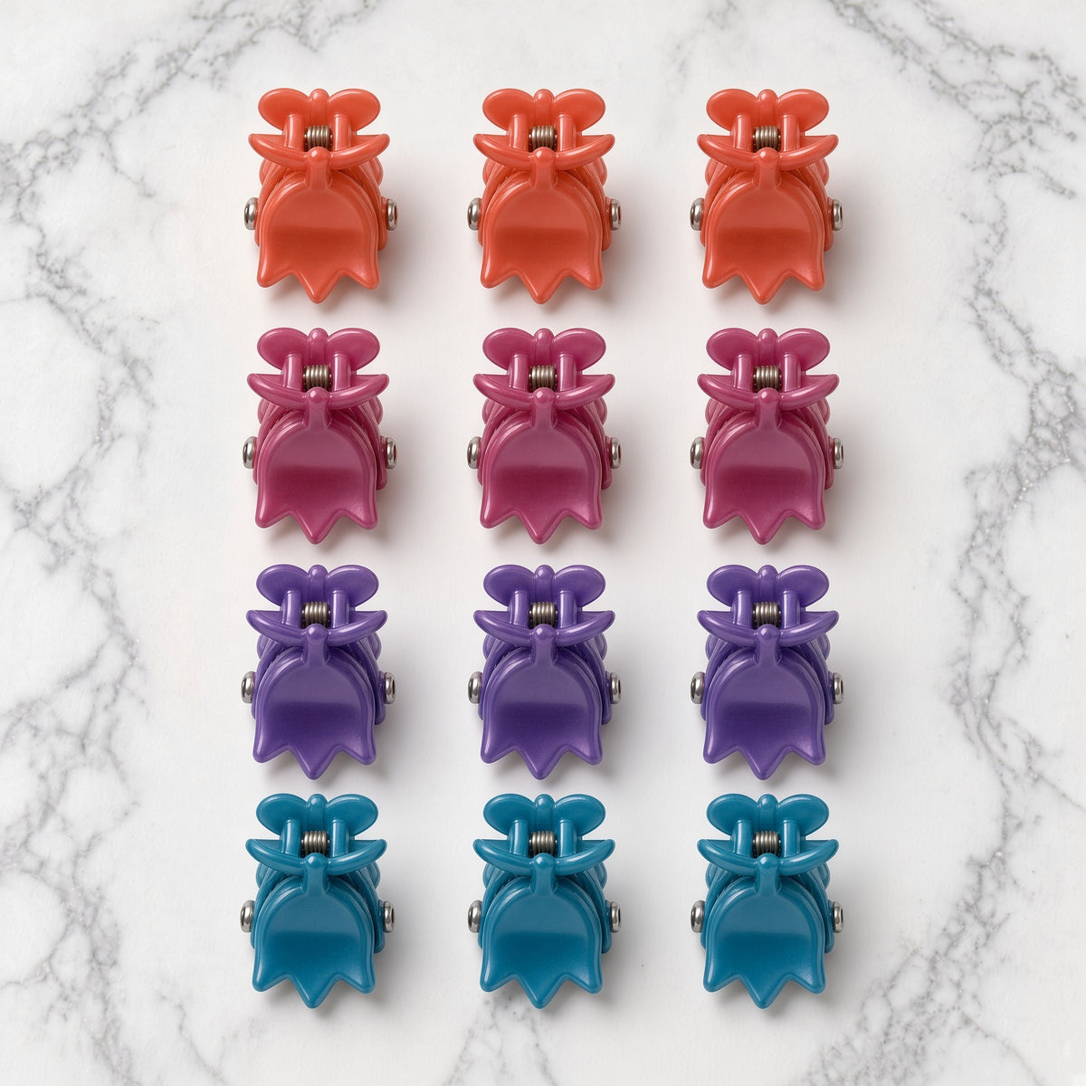 Hair Claws - Mini Tulip - Set of 12 - 3 Each of Orange, Blue, Rose, & Purple