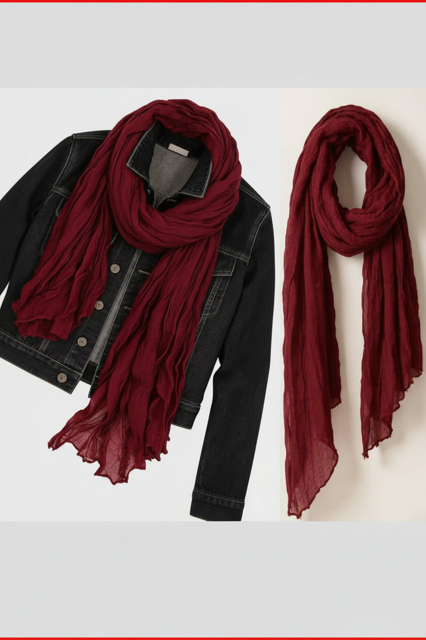 Head Scarf - by Mean Zoom - Deep Red Crinkle - (75 x 185cm)