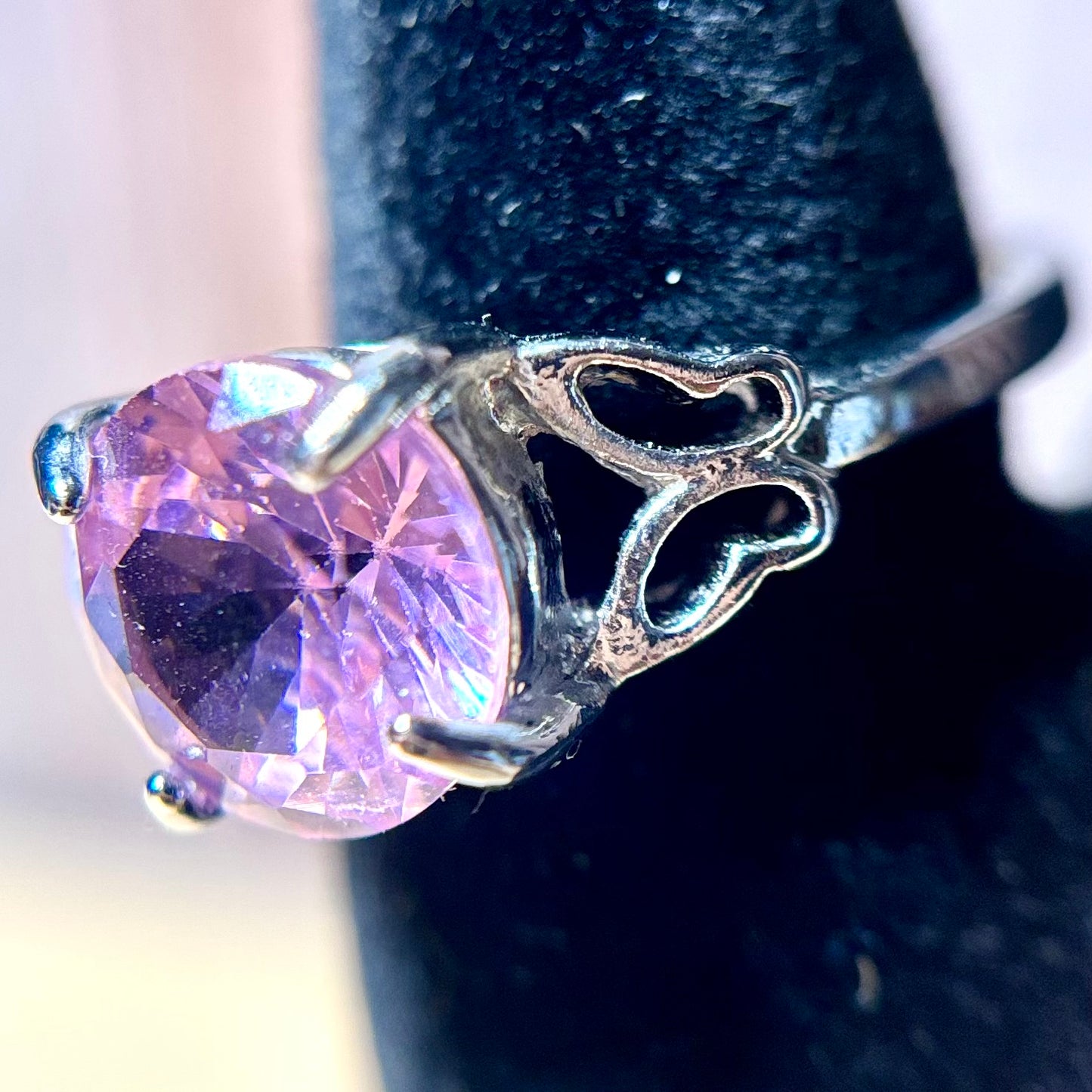 Ring Size 7.5 - Simulated Pink Sapphire with Butterfly Accents