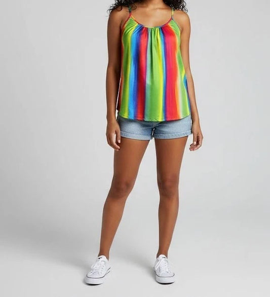 Spaghetti Strap Top - Multicolored Stripes - Size 1X
