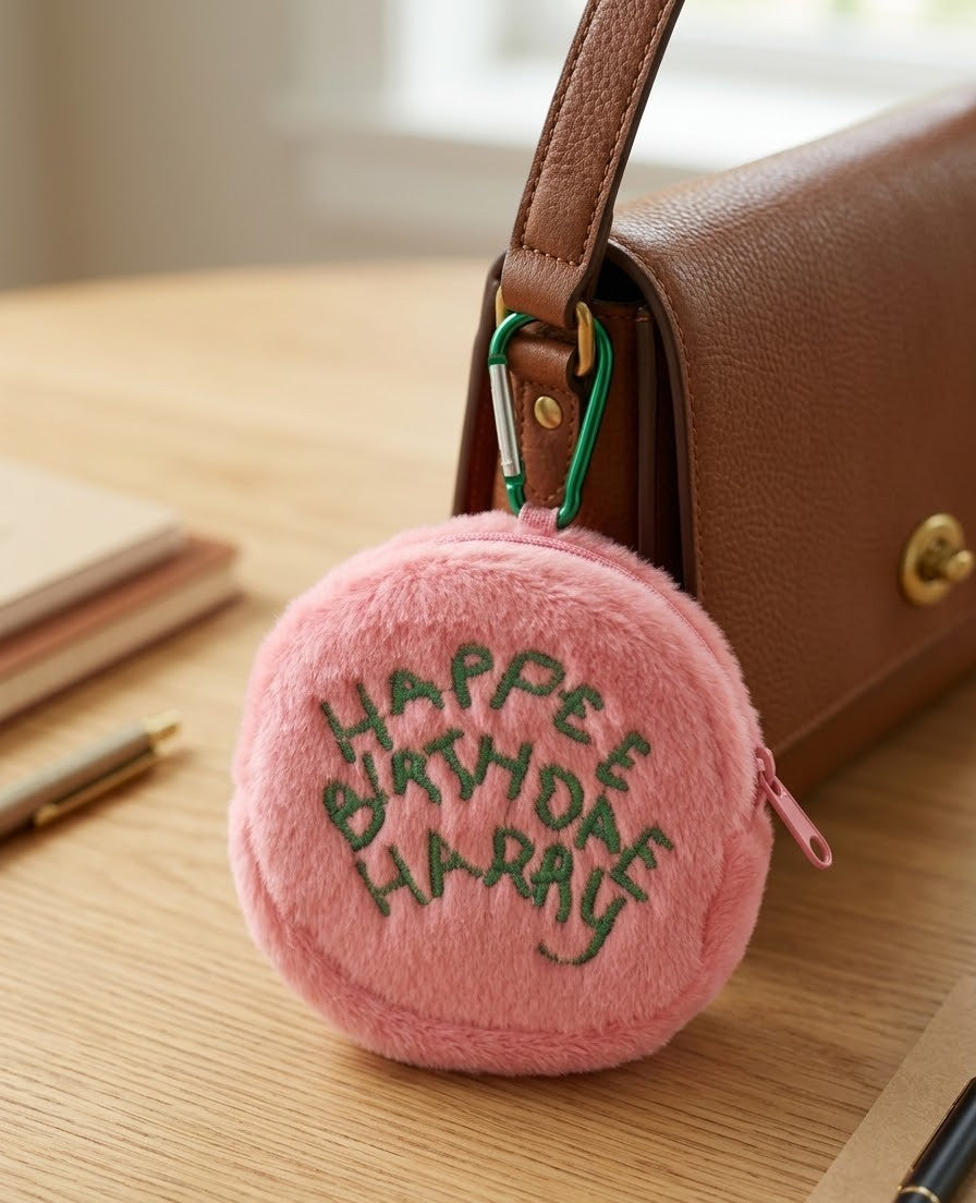 Harry Potter - Pink Furry Coin Purse with Green Carabiner Keychain