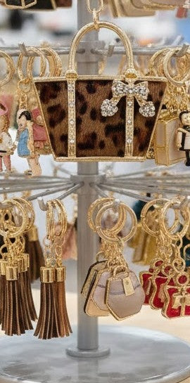 Keychain - Cheetah Fur Gold Purse Bag Charm