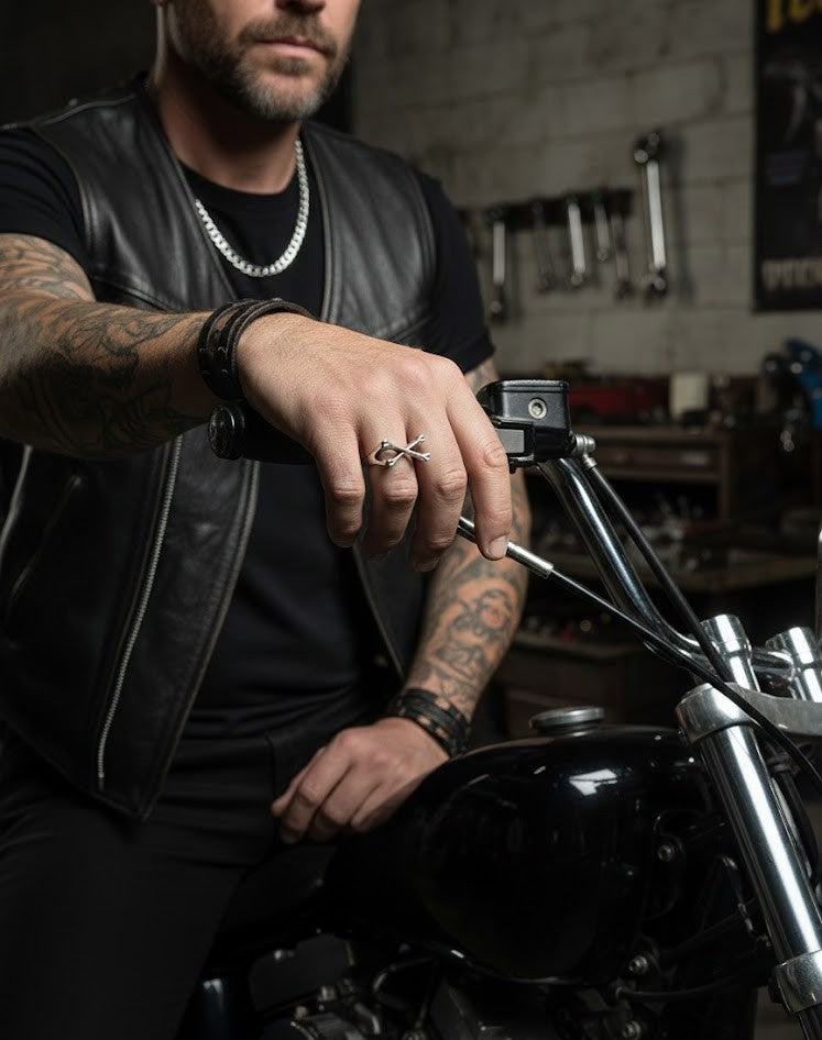 Silver Tone Cross Bones Ring - Size 7.5