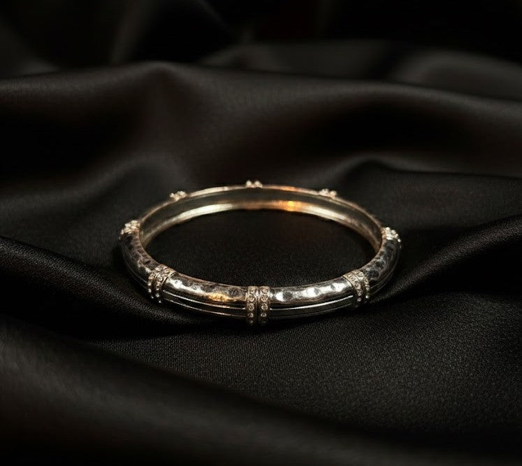 Vintage Previously Owned Silver Plated Bangle Bracelet with Crystal Accents