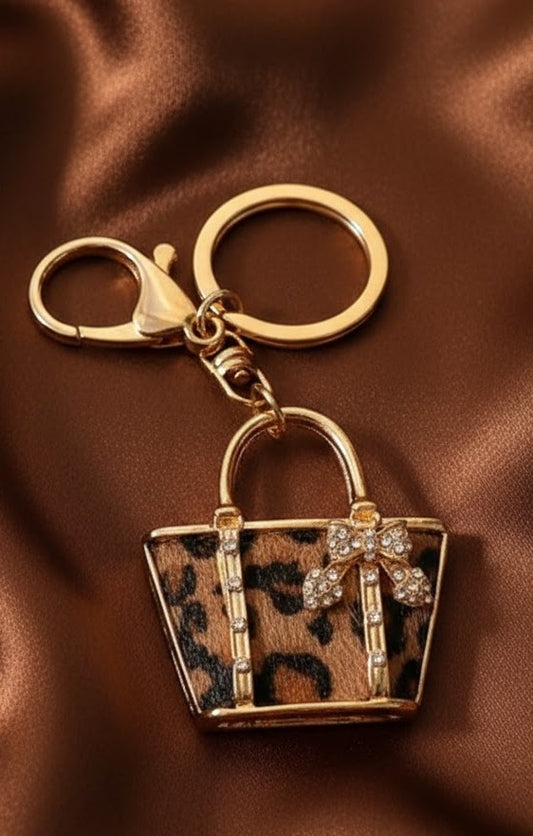 Keychain - Cheetah Fur Gold Purse Bag Charm