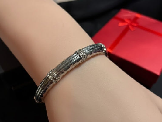 Vintage Previously Owned Silver Plated Bangle Bracelet with Crystal Accents