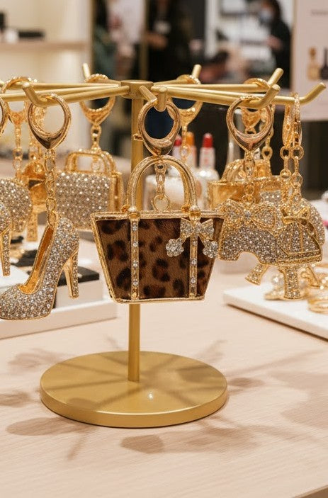 Keychain - Cheetah Fur Gold Purse Bag Charm