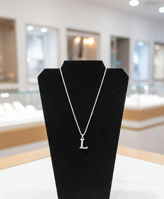 Sterling Silver Necklace Featuring "L" Pendant - 16"