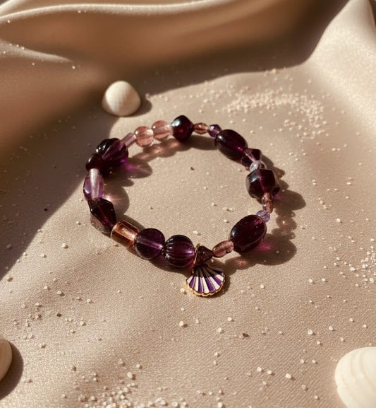 Handmade - Stretch Purple Glass Beaded Bracelet
