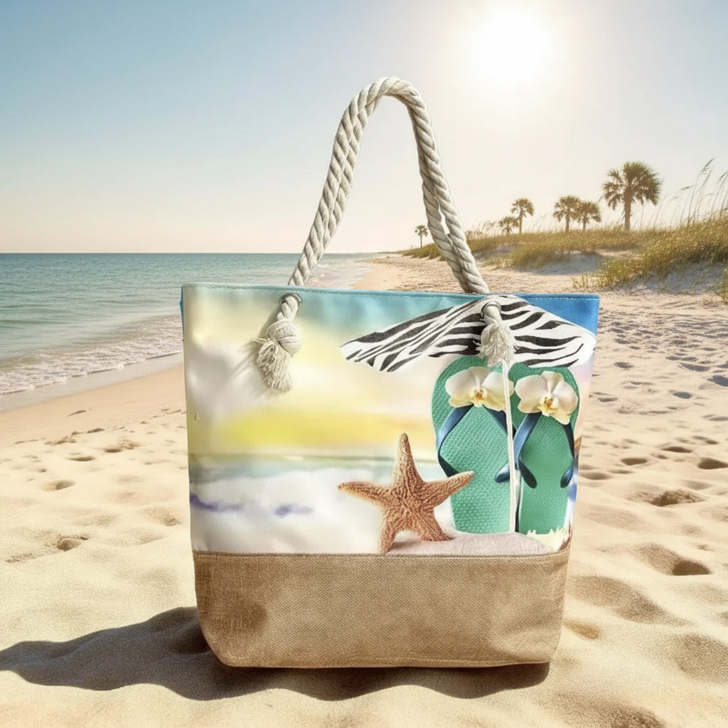 Tote Bag - Beach Scenery with Dual Rope Handles