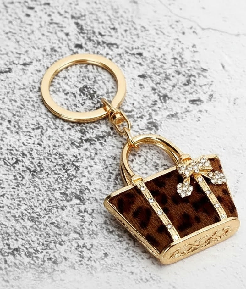 Keychain - Cheetah Fur Gold Purse Bag Charm