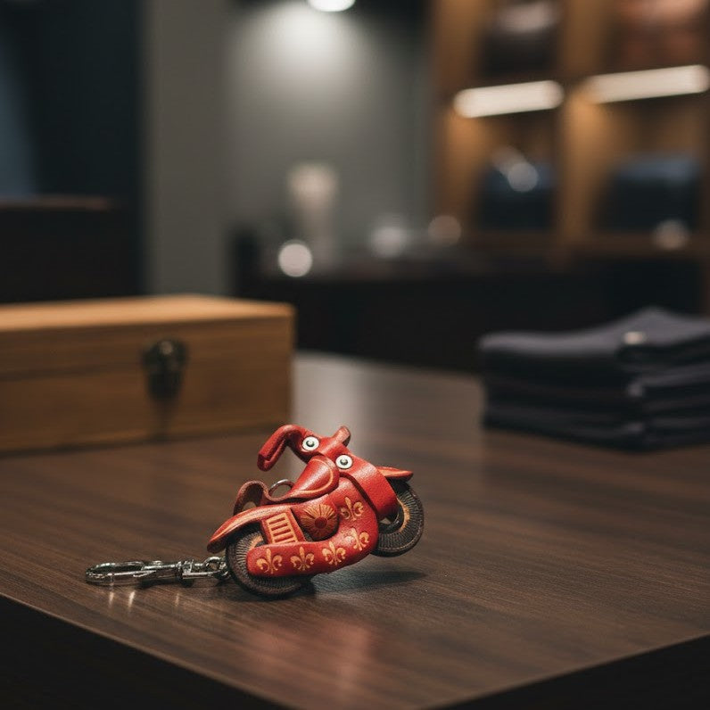 Keychain - Leather Motorcycle - Red or Brown