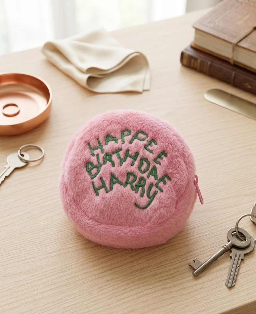 Harry Potter - Pink Furry Coin Purse with Green Carabiner Keychain
