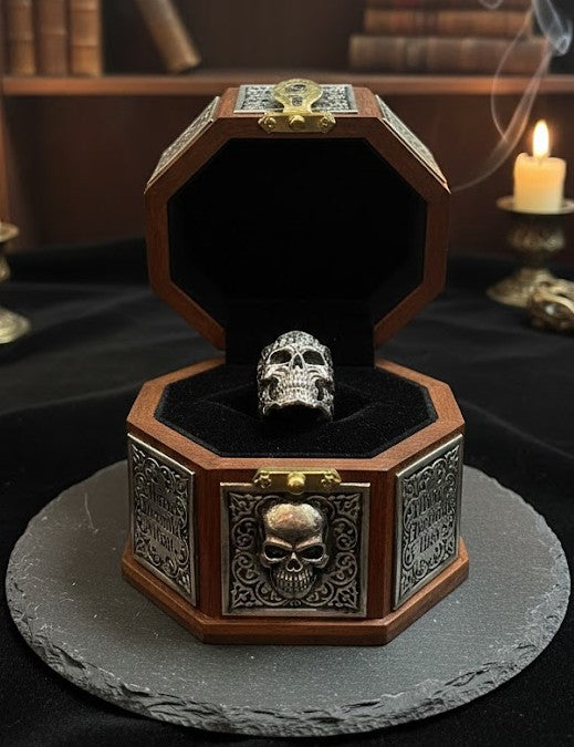 Intricate Gothic Biomechanics Skull Statement Ring, Punk Biker Jewelry - Size 10