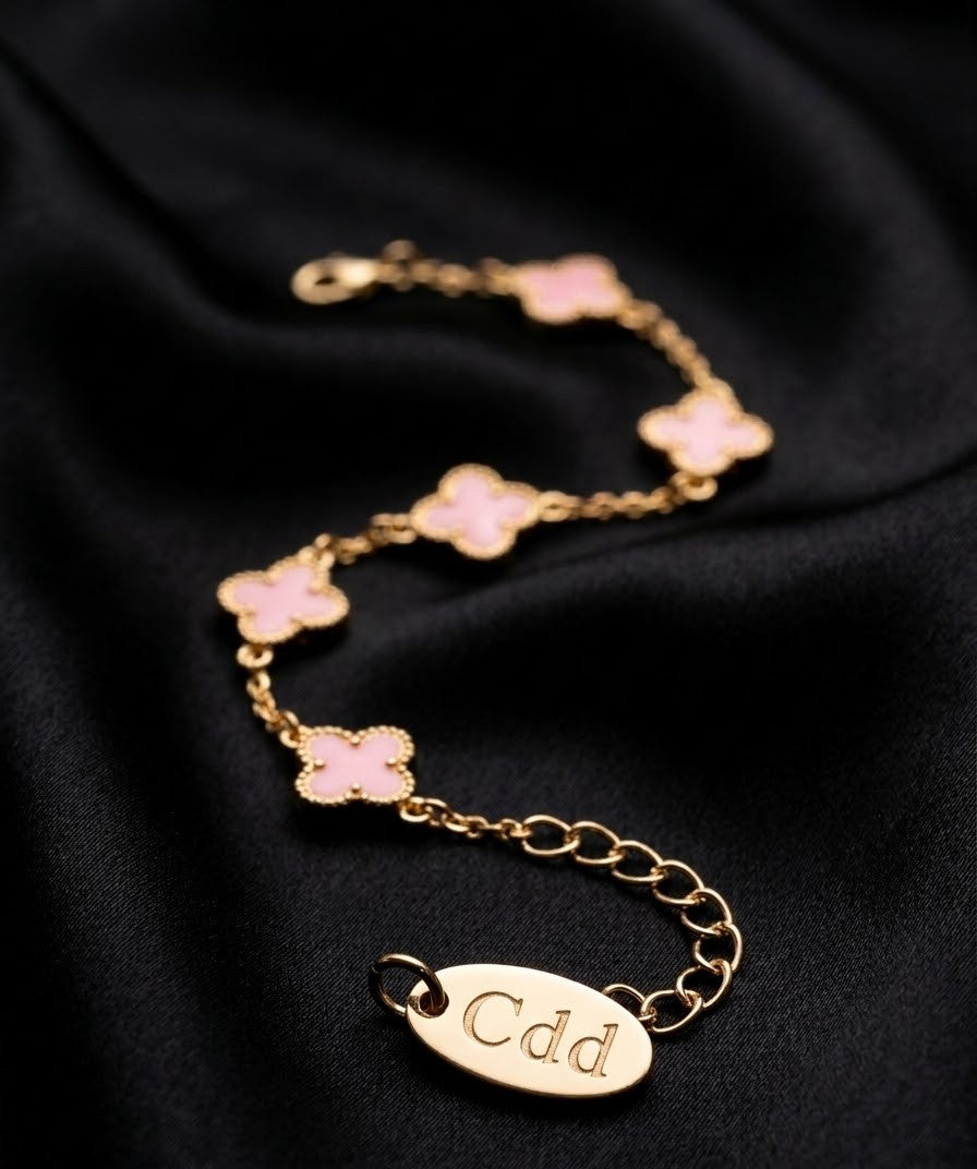 Bracelet - Gold Tone Clover - Pink or White