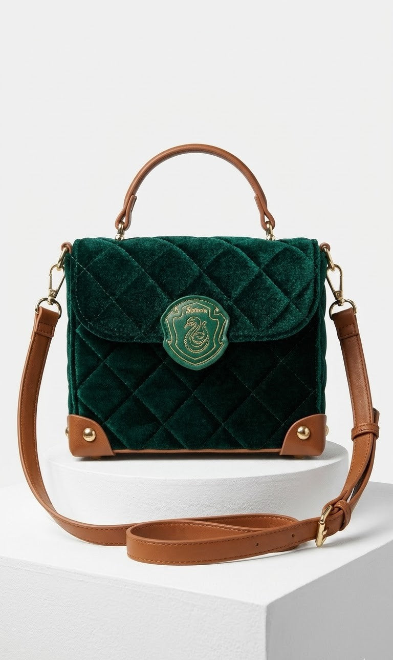 Mini Trunk Bag Quilted Green Velvet Harry Potter Slytherin House Handbag