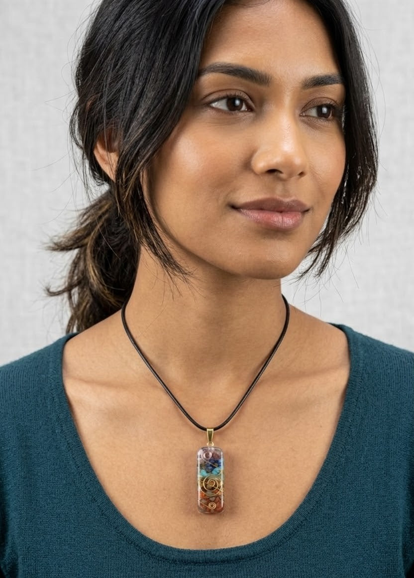 Necklace - "The Witch's Web" - 7 Chakras Orgonite Power Spiral Pendant