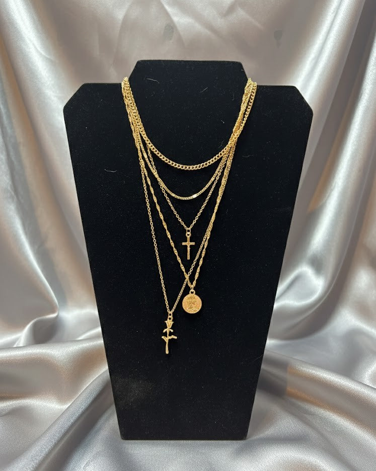 Multiple Chain Gold Tone Fashion Necklace