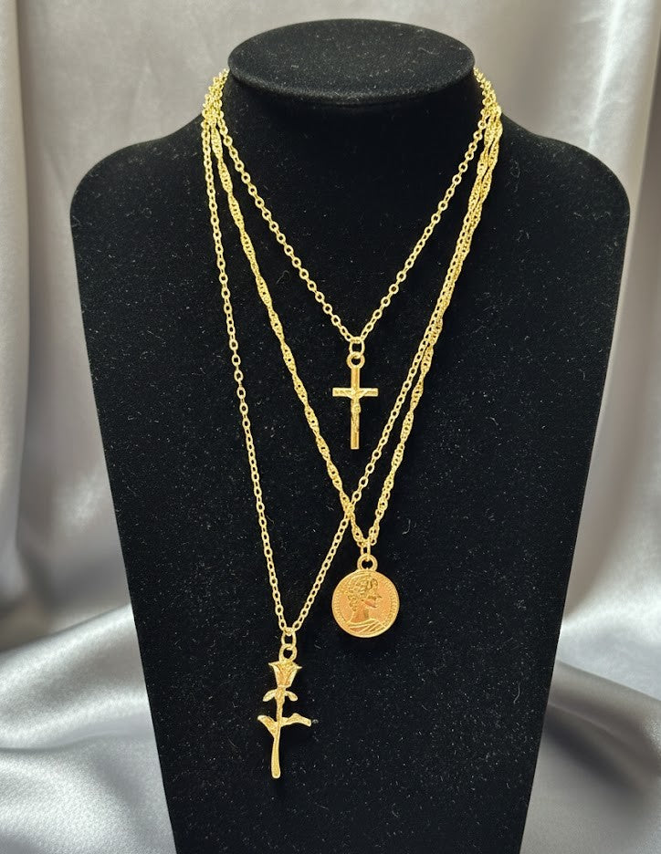 Multiple Chain Gold Tone Fashion Necklace
