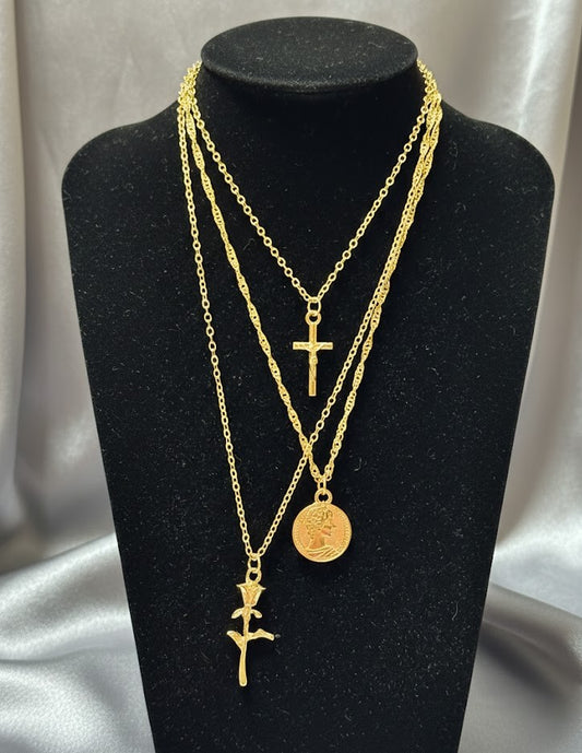 Multiple Chain Gold Tone Fashion Necklace