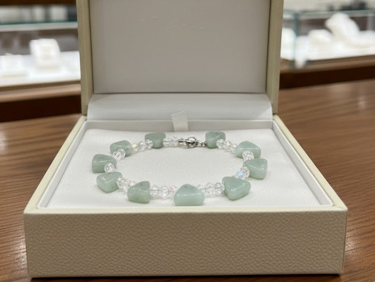 Handmade Green Beaded Bracelet with Faceted Spacer Beads