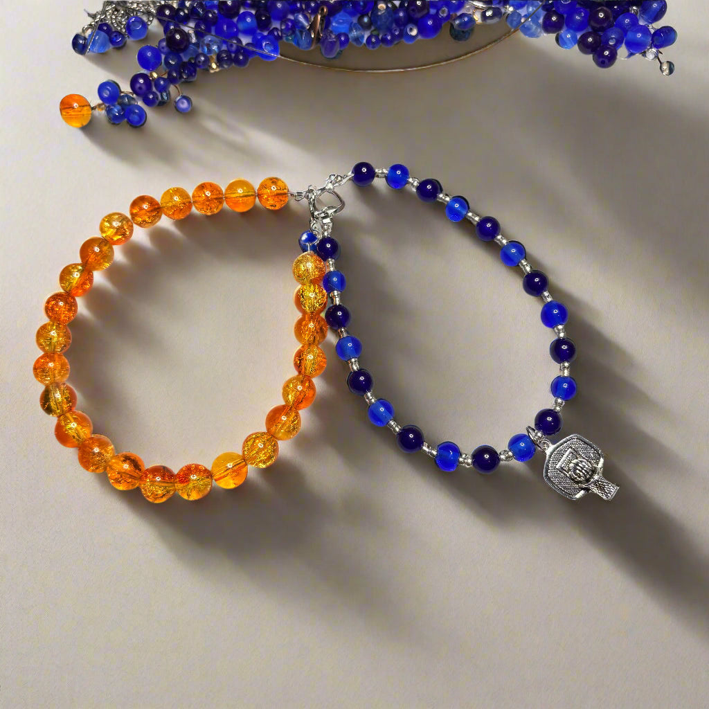Handmade - Florida Game Day - Double Strand Bracelet with Hoop Charm - 8"