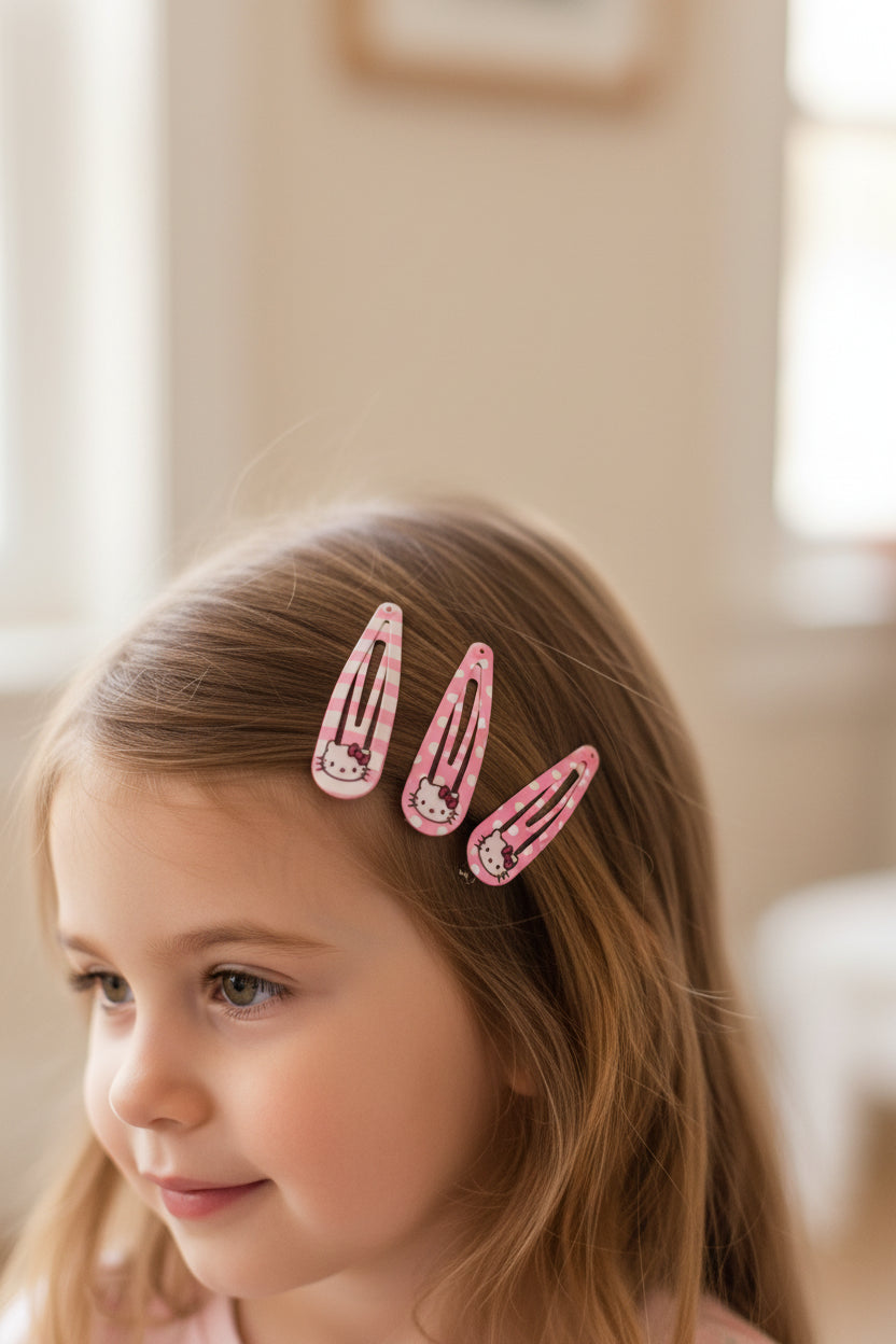 Hair Clips - Set of 3 - Sanrio - Pink - Hello Kitty