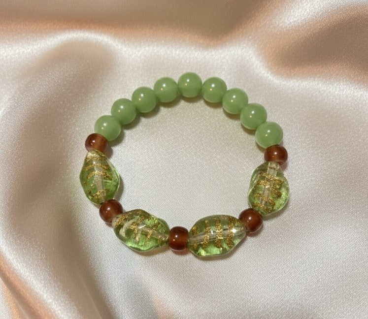 Handmade - Chunky Stretch Green Glass Beaded Bracelet - #1047