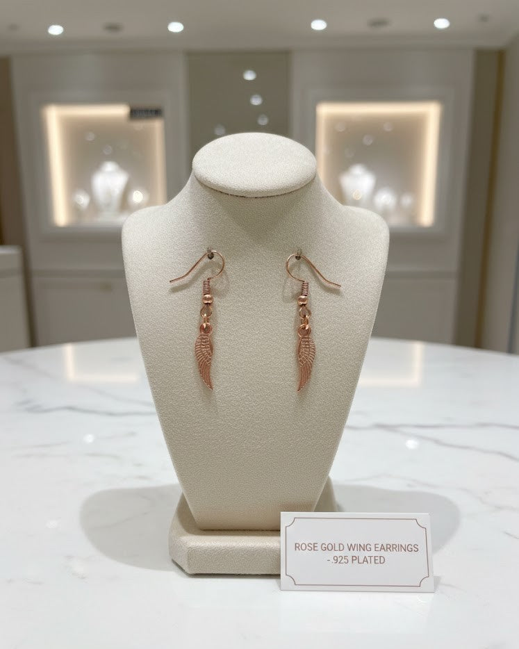 Rose Gold Tone Feather Winged Dangle Earrings