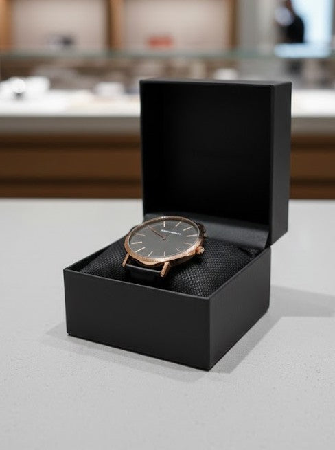Hannah Martin Watch - Rose Gold with Black Band