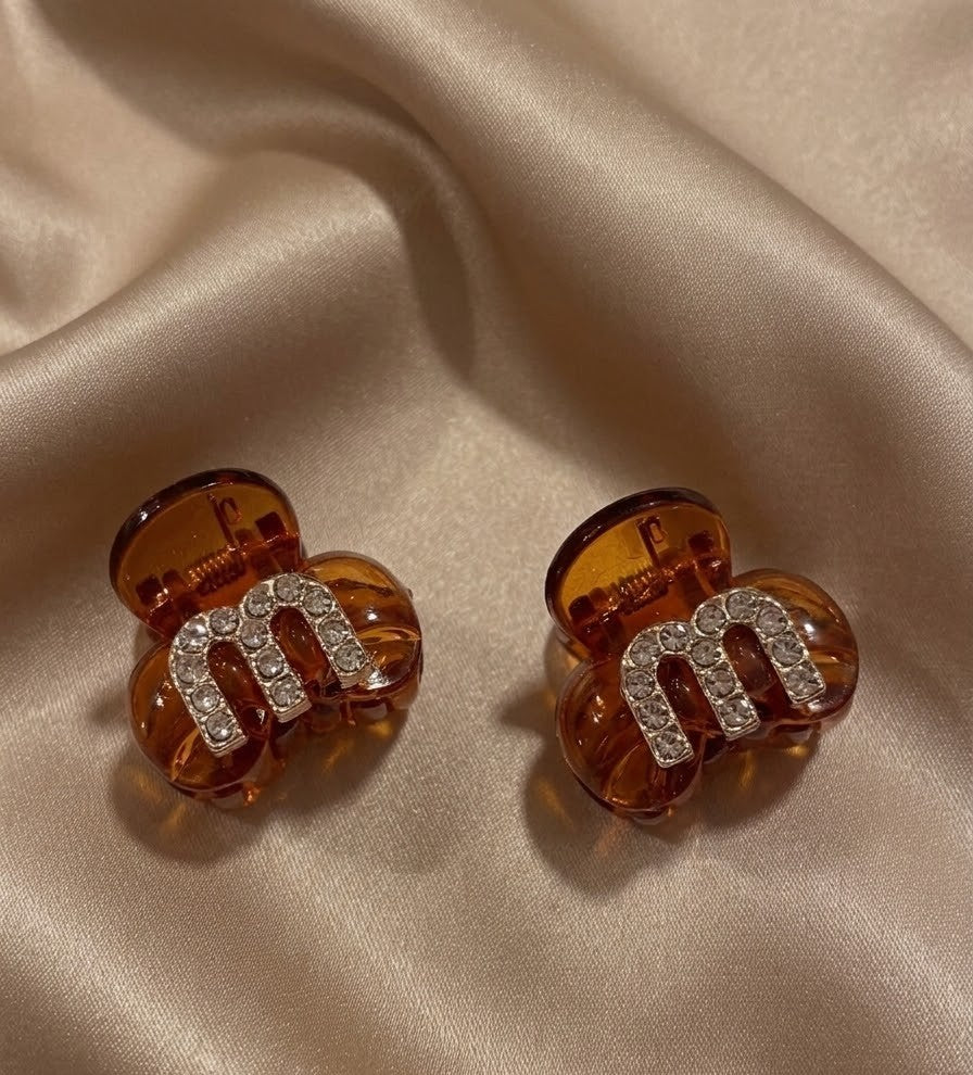 Hair Claw -  Choose Brown or Black with a Rhinestone "m" - Set of Two