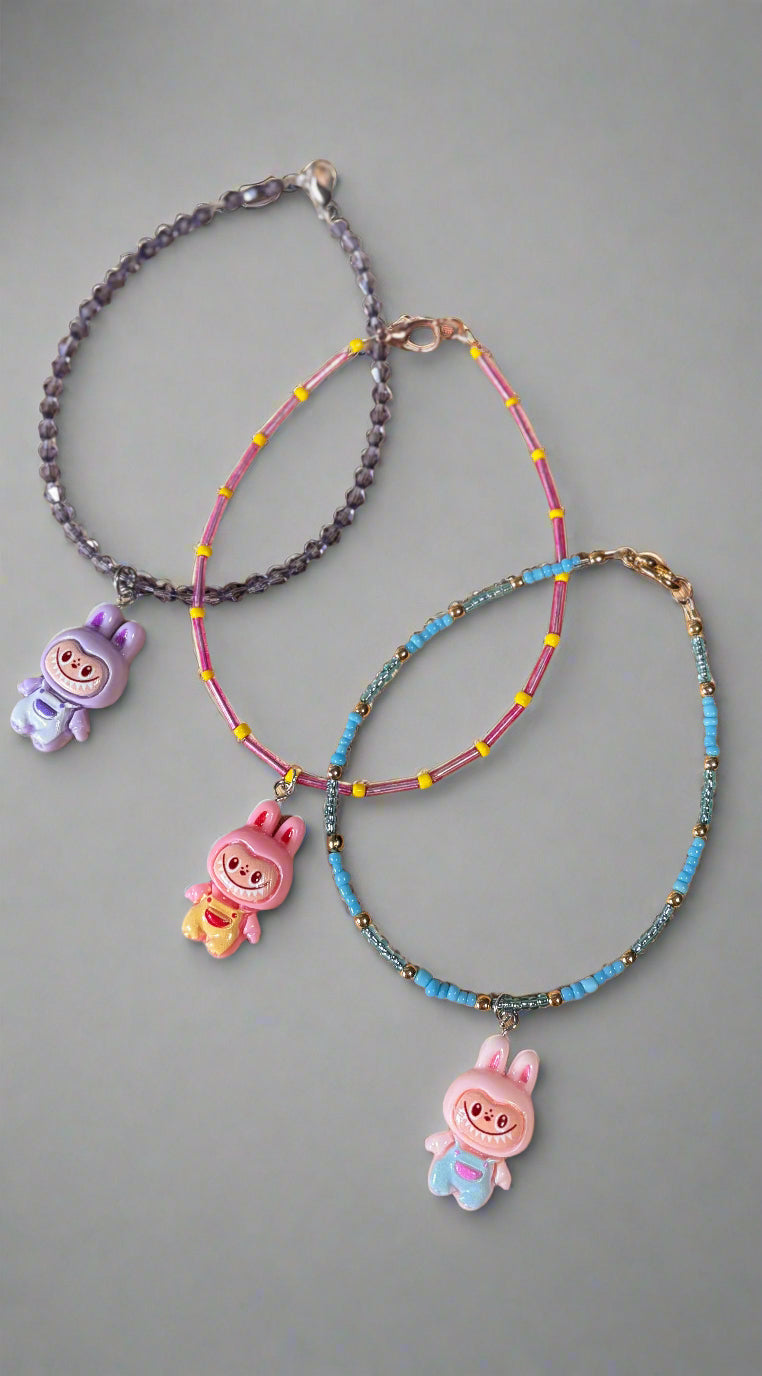 Handmade - Beaded Monster Rabbit Charm - Bracelet & Necklace
