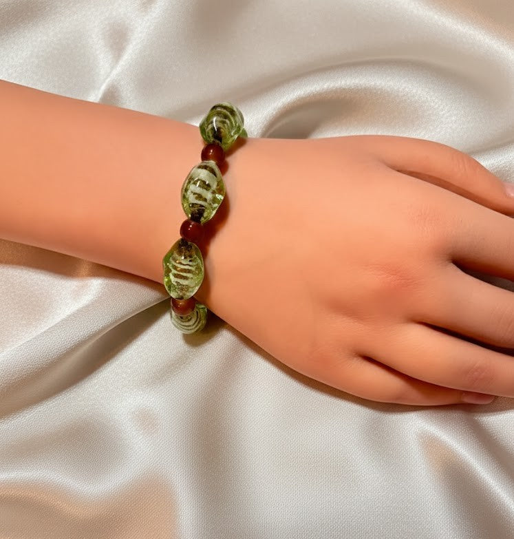 Handmade - Chunky Stretch Green Glass Beaded Bracelet - #1047