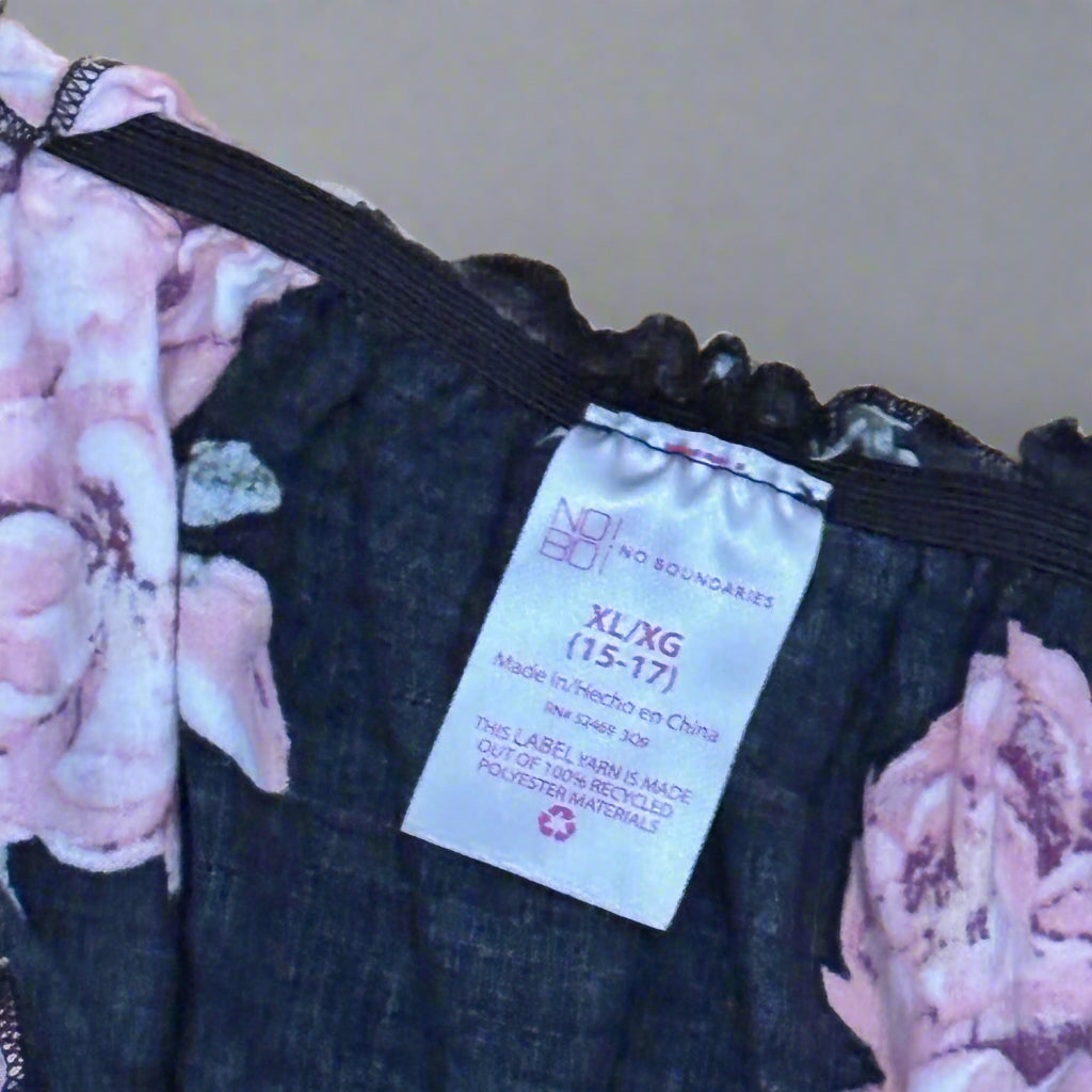 Juniors Blouse - No Boundaries - Black with Pink Floral