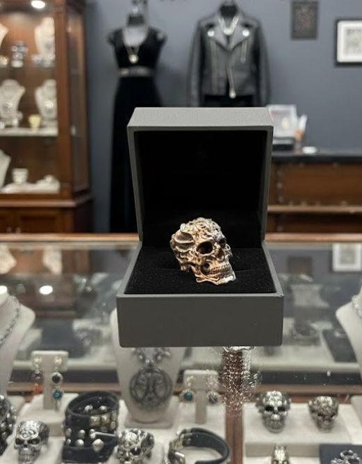Intricate Gothic Biomechanics Skull Statement Ring, Punk Biker Jewelry - Size 10