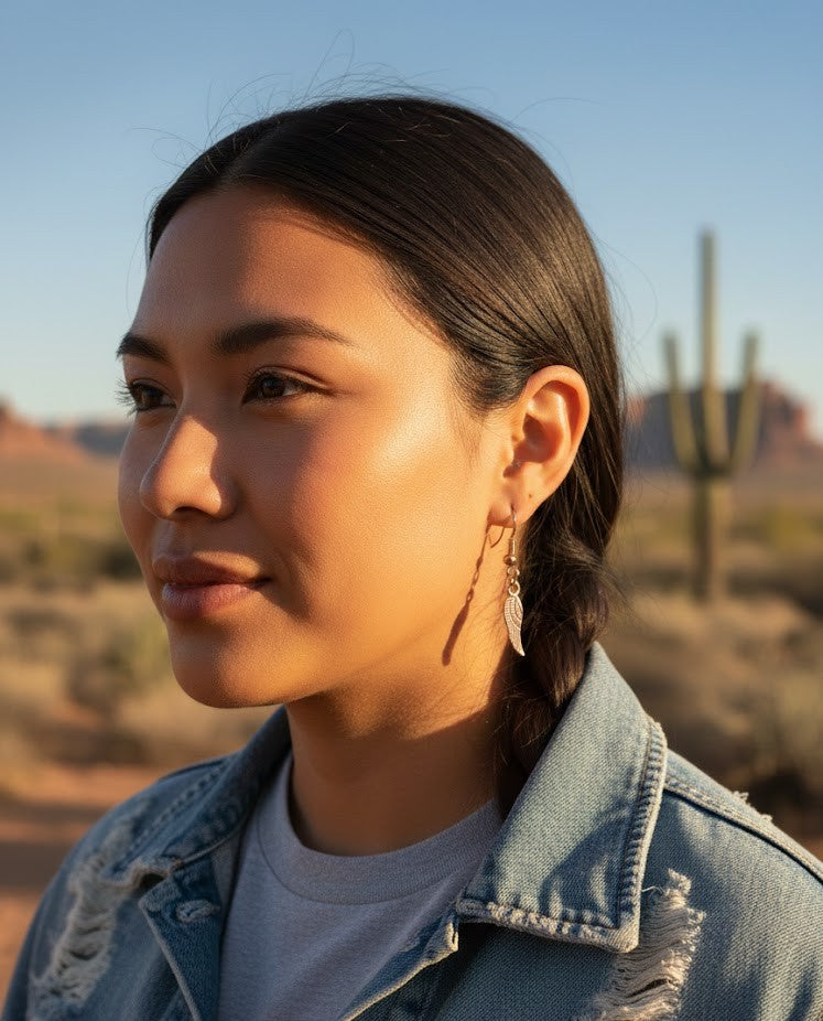 Rose Gold Tone Feather Winged Dangle Earrings