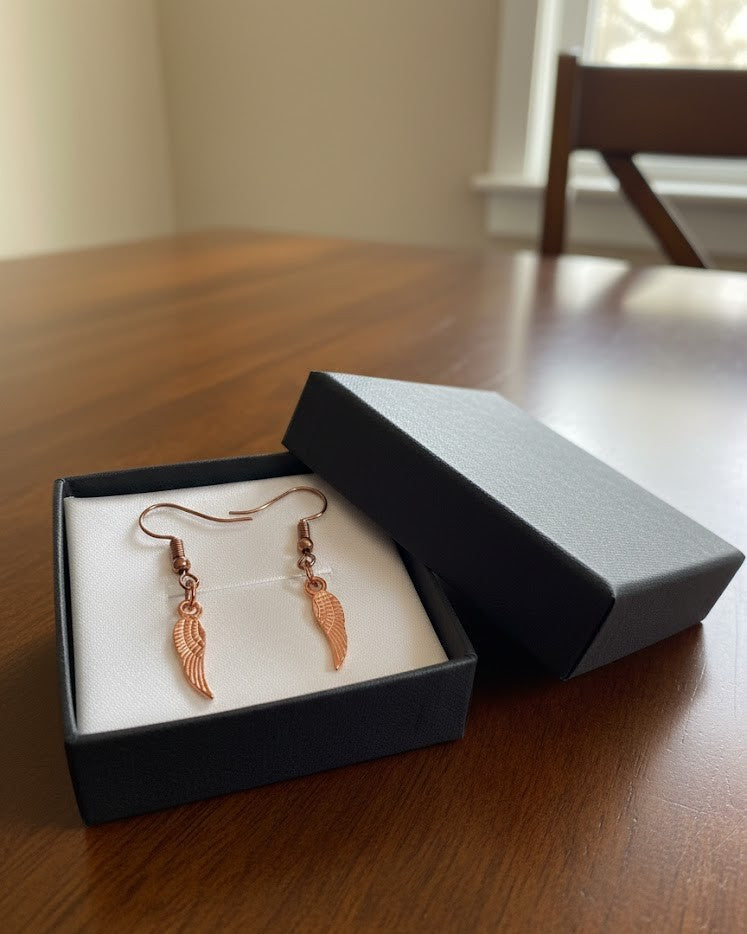 Rose Gold Tone Feather Winged Dangle Earrings