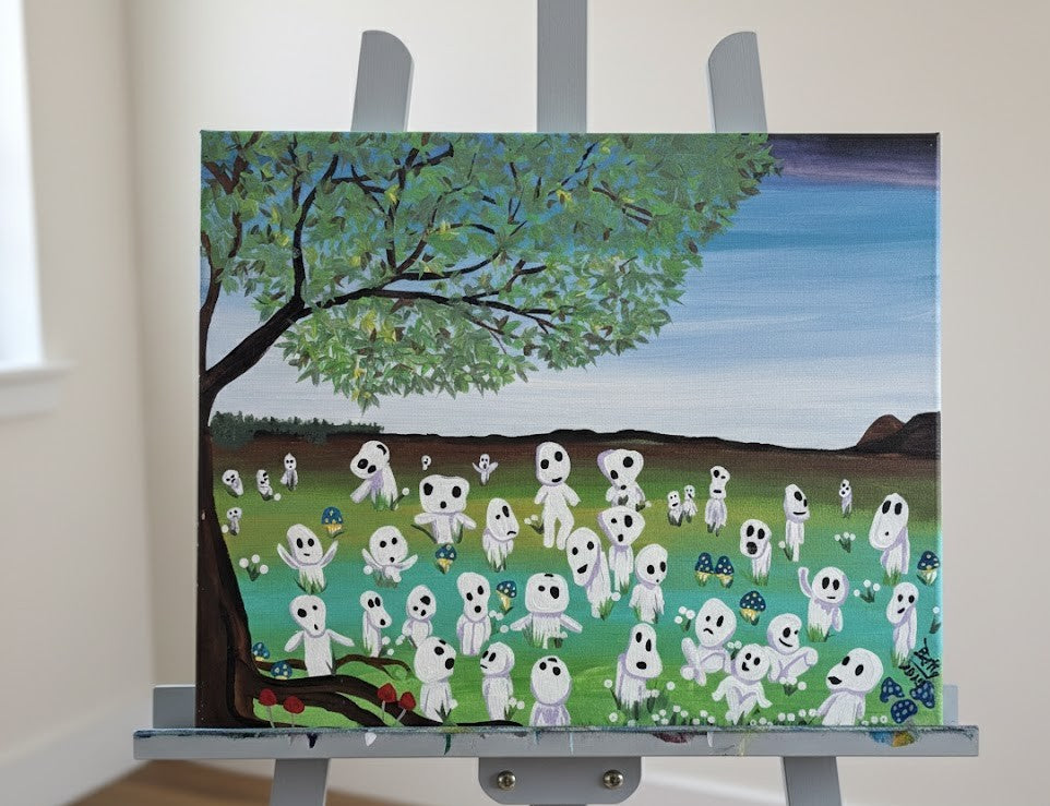 Original Kodama Tree Spirits Acrylic Painting - Princess Mononoke Fan Art - 20"x16"