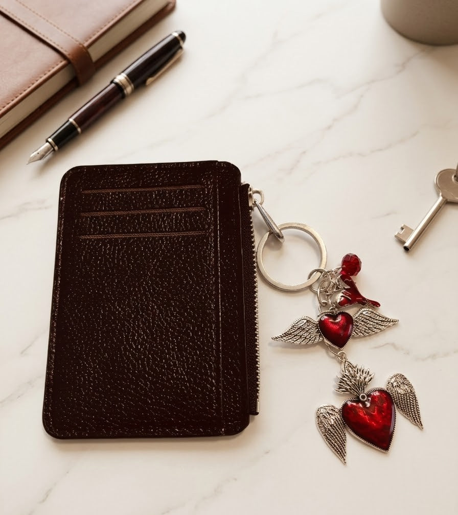 Card Holder - Faux Leather - Goth and Whimsigoth Inspired - Attached Keychain