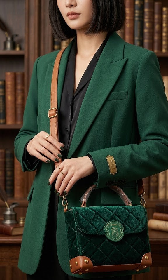 Mini Trunk Bag Quilted Green Velvet Harry Potter Slytherin House Handbag
